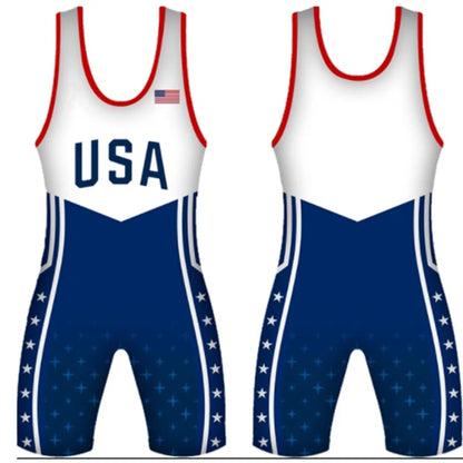 2023 Usa Professional Coverall Training Competition Freestyle Wrestling Suits High Elastic New Men's Gymnastics Wrestling Outfit