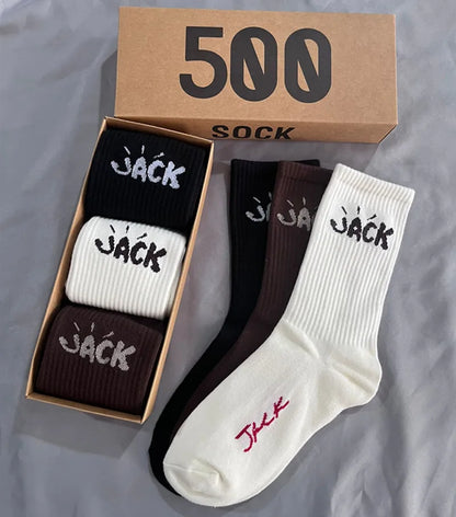 3 Pairs Unisex Casual Sports Socks, Cycling Skateboarding and Basketball, Couple Cotton Socks in a Gift Box