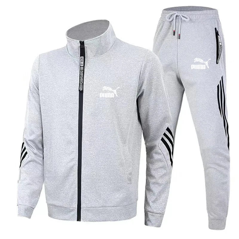 Foreign trade new men's cardigan stand collar sports suit youth sportswear leisure slim running sports two sets