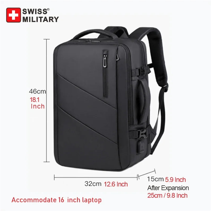 SWISS MILITARY Laptop Backpack Men 17 Inch Multi Pocket Expandable Backpack Waterproof USB School Backpack Business Travel Bag