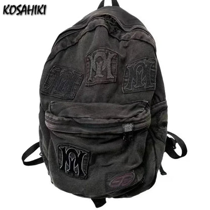 Y2k Aesthetic All Match Letter Embroidery Backpack Patchwork Vintage Gothic Schoolbags Luxury Design Casual Students Backpacks