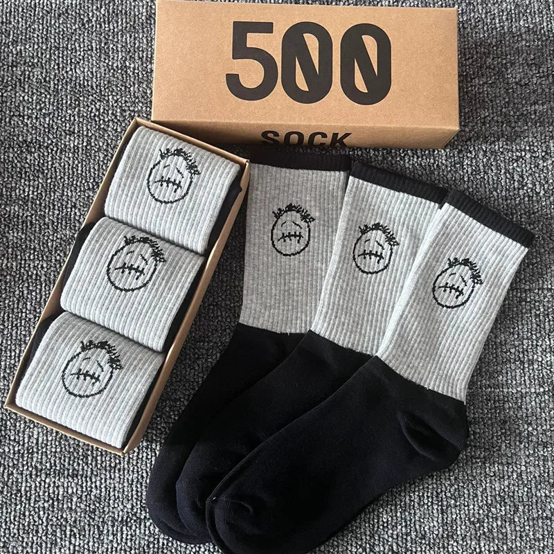 3 Pairs Unisex Casual Sports Socks, Cycling Skateboarding and Basketball, Couple Cotton Socks in a Gift Box