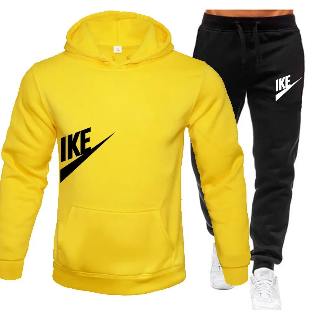 New men's sports hoodie + sports pants 2 sets, fashion printed autumn and winter men's and women's leisure suits, street clothes