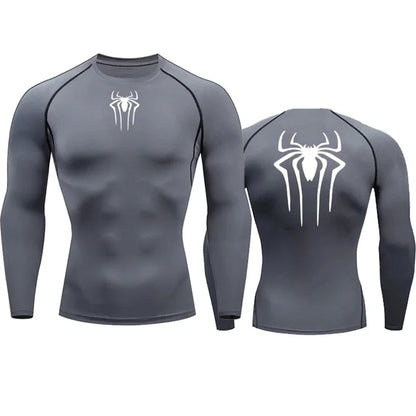 Men's Compression Spider Printed T-Shirt Sports Muscle Fitness Tight Quick-drying Long Sleeve Breathable Gym Bottoming Clothes