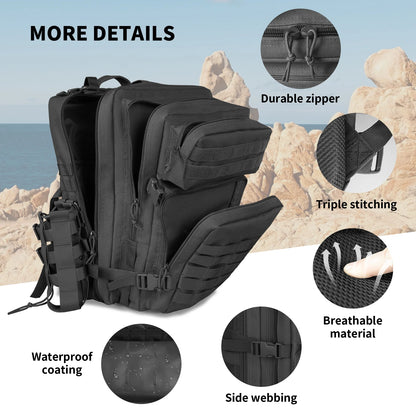 45L Large Tactical Backpack For Men Military Army Assault Pack Highland Backpacks, Molle Daypack 3 Day Bug Out Bag Hiking Campin