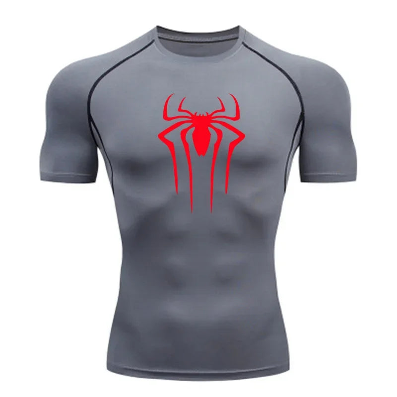 Spider Super Hero Logo Printed T-shirt for Men Compression Shirt Fitness Sportwear Running Tight Gym Workout Tees Quick Dry Top