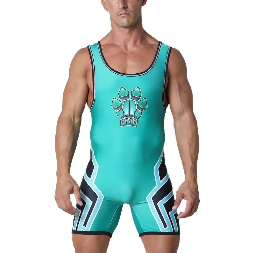 New Wrestling Singlets Suit Boxing One Piece Bodysuit Iron Mens Gym Sport Fitness High Elastic Sleeveless Weightlifting Skinsuit