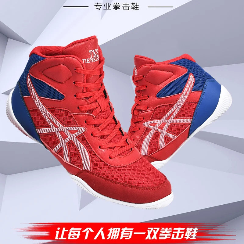 Men's Light Wrestling Shoes Breathable Mesh Boxing Sports Shoes Men's Training Boxing Shoes Black Gold Red Sports Shoes