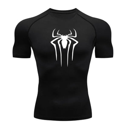 Spider Super Hero Logo Printed T-shirt for Men Compression Shirt Fitness Sportwear Running Tight Gym Workout Tees Quick Dry Top