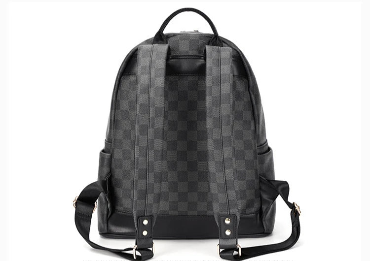 Classic leather plaid backpack, trendy men's new street backpack, fashionable college student schoolbag computer bag