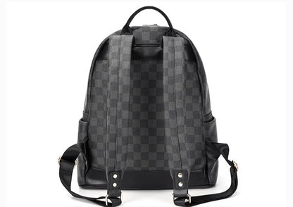 Classic leather plaid backpack, trendy men's new street backpack, fashionable college student schoolbag computer bag