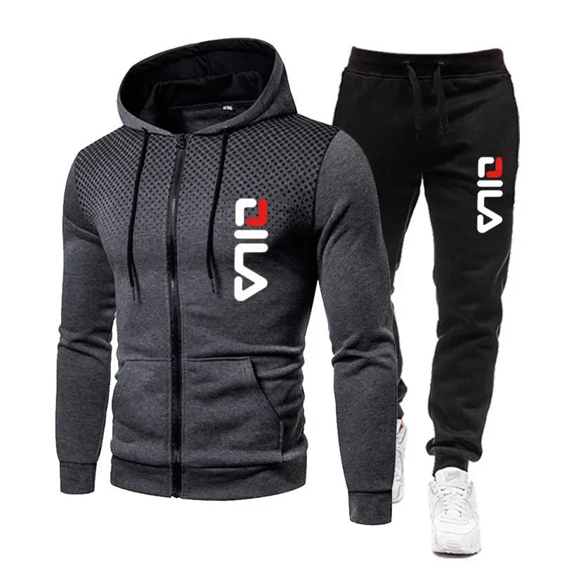 Autumn and winter fashion new clothing men's casual fitness sports jogging suit zipper hooded jacket + sweatpants two-piece set