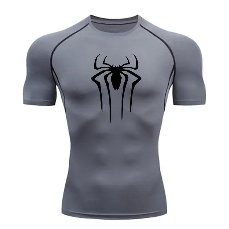 Spider Super Hero Logo Printed T-shirt for Men Compression Shirt Fitness Sportwear Running Tight Gym Workout Tees Quick Dry Top