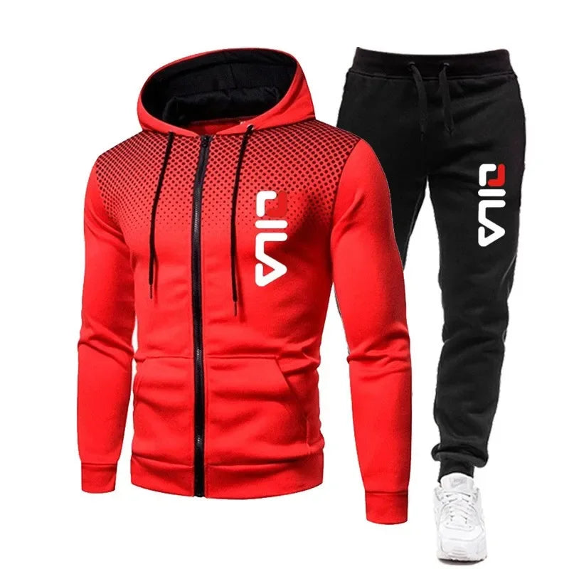 Autumn and winter fashion new clothing men's casual fitness sports jogging suit zipper hooded jacket + sweatpants two-piece set