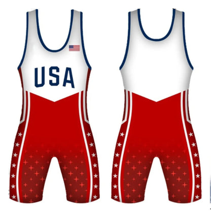 2023 Usa Professional Coverall Training Competition Freestyle Wrestling Suits High Elastic New Men's Gymnastics Wrestling Outfit