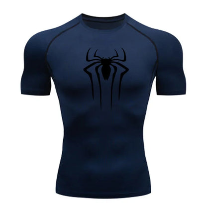 Spider Super Hero Logo Printed T-shirt for Men Compression Shirt Fitness Sportwear Running Tight Gym Workout Tees Quick Dry Top