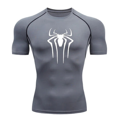 Spider Super Hero Logo Printed T-shirt for Men Compression Shirt Fitness Sportwear Running Tight Gym Workout Tees Quick Dry Top