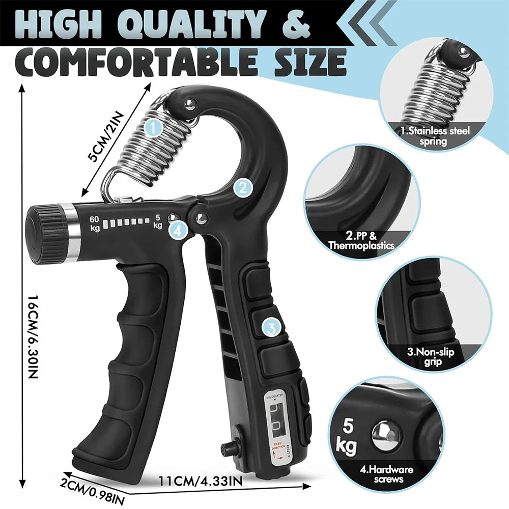 5-60Kg Adjustable Heavy Hand Gripper Fitness Hand Exerciser Grip Wrist Training Finger Gripper Hand Strengthener for Patient