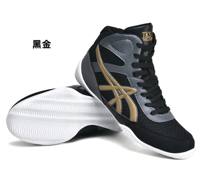 Men's Light Wrestling Shoes Breathable Mesh Boxing Sports Shoes Men's Training Boxing Shoes Black Gold Red Sports Shoes