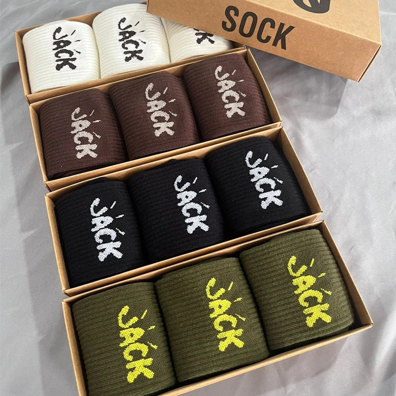 3 Pairs Unisex Casual Sports Socks, Cycling Skateboarding and Basketball, Couple Cotton Socks in a Gift Box