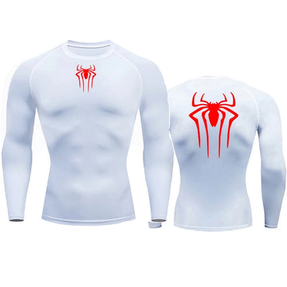 Men's Compression Spider Printed T-Shirt Sports Muscle Fitness Tight Quick-drying Long Sleeve Breathable Gym Bottoming Clothes