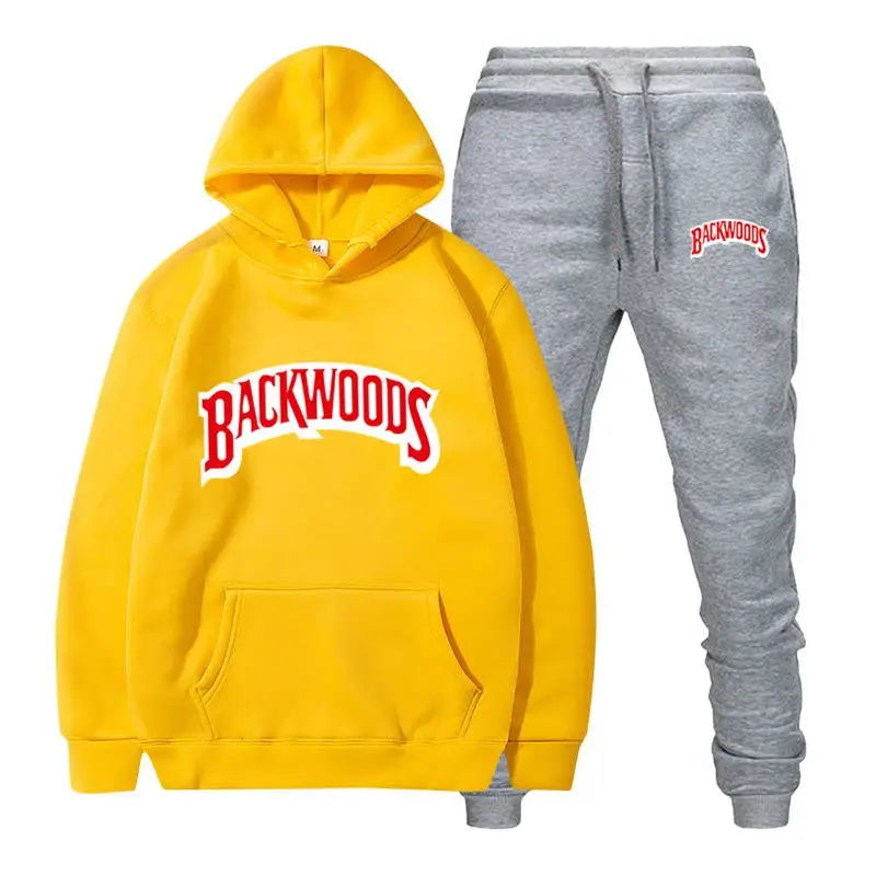 Men Set Fleece Hoodie Pant Thick Warm Tracksuit Sportswear Fashion Brand Backwoods Hooded Track Suits Male Sweatsuit