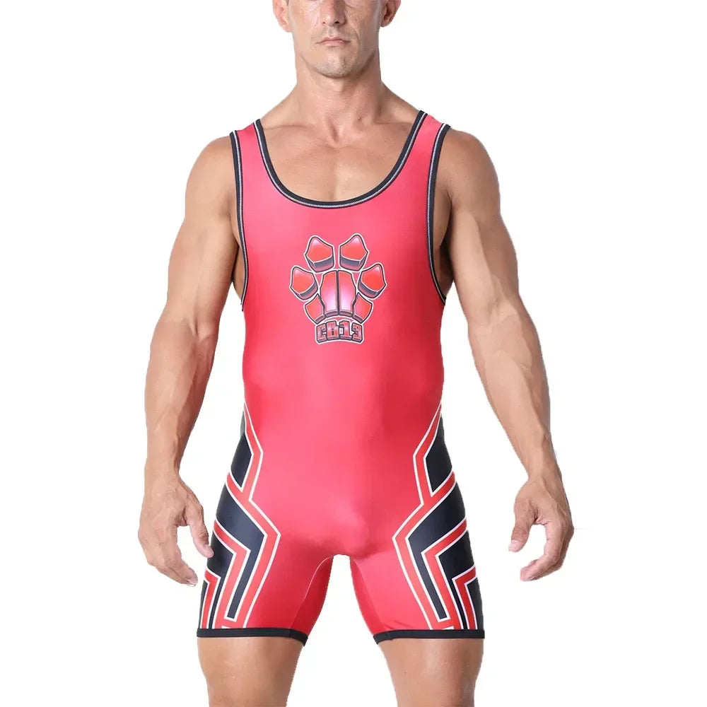 New Wrestling Singlets Suit Boxing One Piece Bodysuit Iron Mens Gym Sport Fitness High Elastic Sleeveless Weightlifting Skinsuit