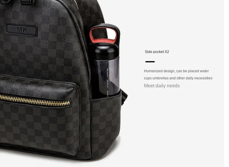 Classic leather plaid backpack, trendy men's new street backpack, fashionable college student schoolbag computer bag