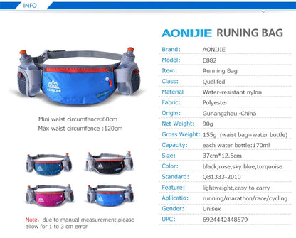 AONIJIE E882 Marathon Jogging Cycling Running Hydration Belt Waist Bag Pouch Fanny Pack Phone Holder with 170ml Water Bottles