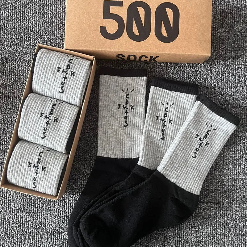 3 Pairs Unisex Casual Sports Socks, Cycling Skateboarding and Basketball, Couple Cotton Socks in a Gift Box