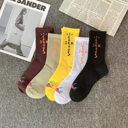 3 Pairs Men's Sports Style Street Skateboards  Crew Cactus Jack Hip Hop Harajuku Basketball Socks Women