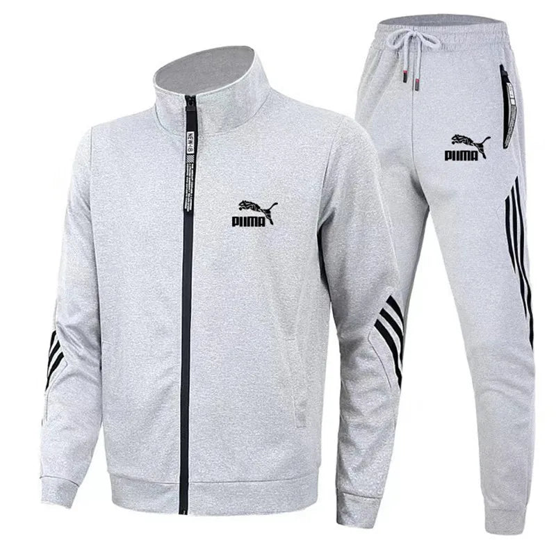 Foreign trade new men's cardigan stand collar sports suit youth sportswear leisure slim running sports two sets