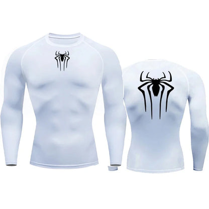 Men's Compression Spider Printed T-Shirt Sports Muscle Fitness Tight Quick-drying Long Sleeve Breathable Gym Bottoming Clothes