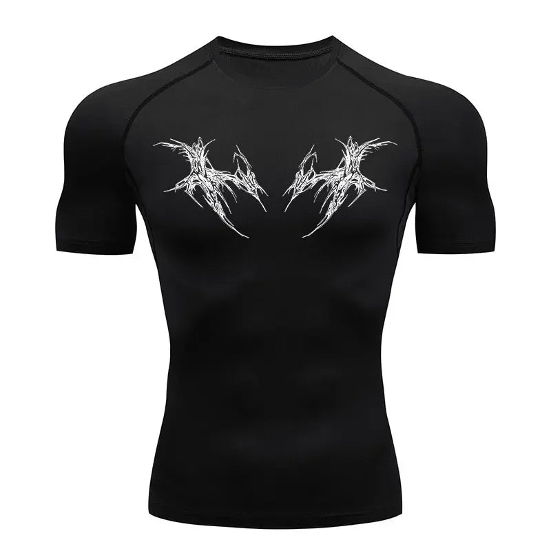 Y2K Compression Shirt Men Fitness Gym Skeleton Sport Running T-Shirt Rashgard Tops Tee Quick Dry Short Sleeve T-Shirt For Men