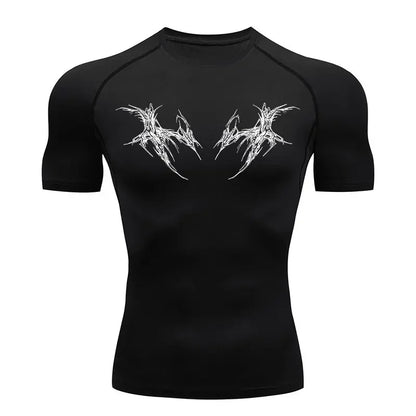 Y2K Compression Shirt Men Fitness Gym Skeleton Sport Running T-Shirt Rashgard Tops Tee Quick Dry Short Sleeve T-Shirt For Men