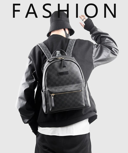 Classic leather plaid backpack, trendy men's new street backpack, fashionable college student schoolbag computer bag