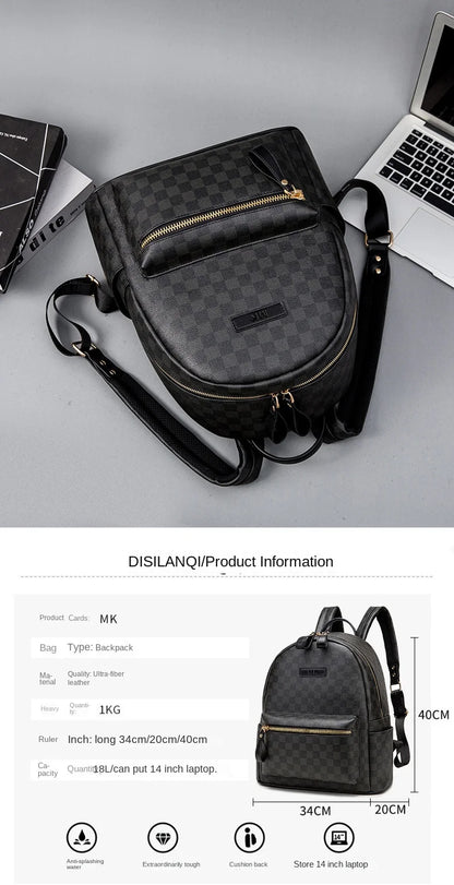 Classic leather plaid backpack, trendy men's new street backpack, fashionable college student schoolbag computer bag