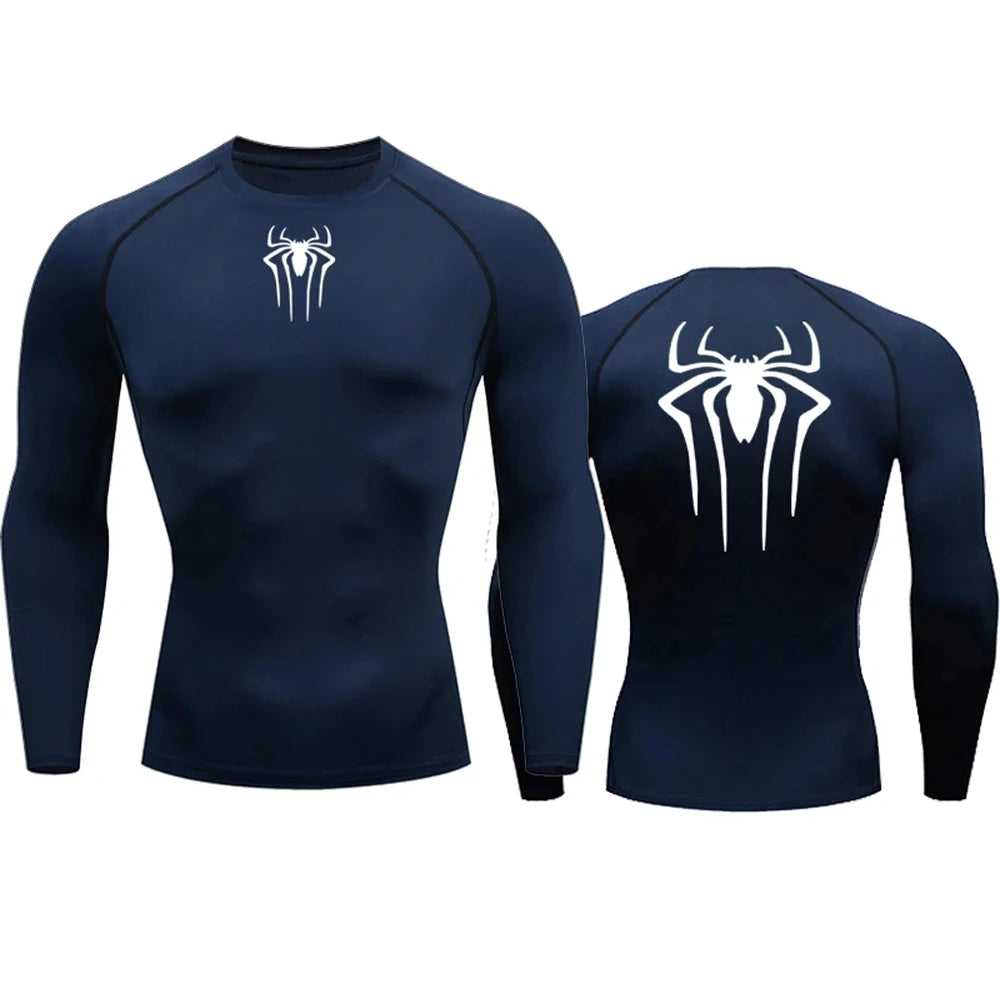 Men's Compression Spider Printed T-Shirt Sports Muscle Fitness Tight Quick-drying Long Sleeve Breathable Gym Bottoming Clothes