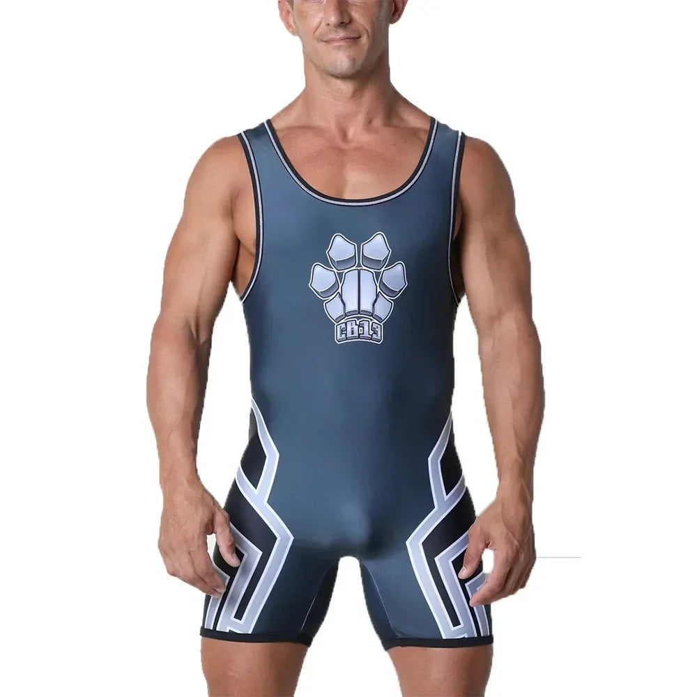 New Wrestling Singlets Suit Boxing One Piece Bodysuit Iron Mens Gym Sport Fitness High Elastic Sleeveless Weightlifting Skinsuit