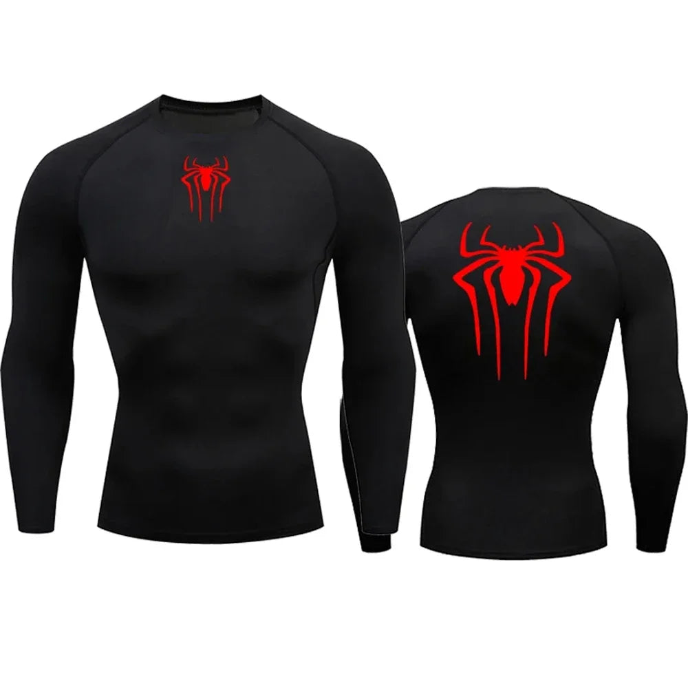 Men's Compression Spider Printed T-Shirt Sports Muscle Fitness Tight Quick-drying Long Sleeve Breathable Gym Bottoming Clothes