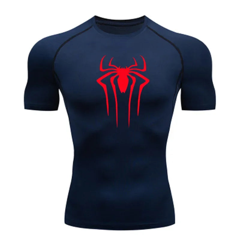 Spider Super Hero Logo Printed T-shirt for Men Compression Shirt Fitness Sportwear Running Tight Gym Workout Tees Quick Dry Top