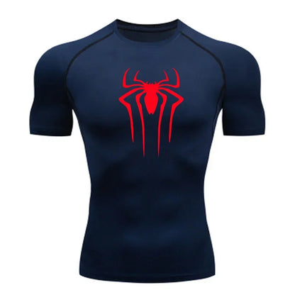 Spider Super Hero Logo Printed T-shirt for Men Compression Shirt Fitness Sportwear Running Tight Gym Workout Tees Quick Dry Top