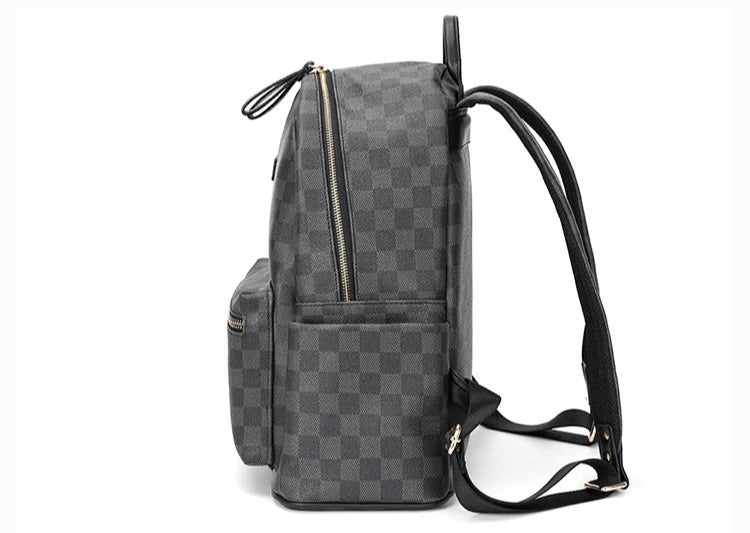 Classic leather plaid backpack, trendy men's new street backpack, fashionable college student schoolbag computer bag