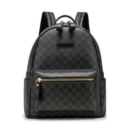 Classic leather plaid backpack, trendy men's new street backpack, fashionable college student schoolbag computer bag