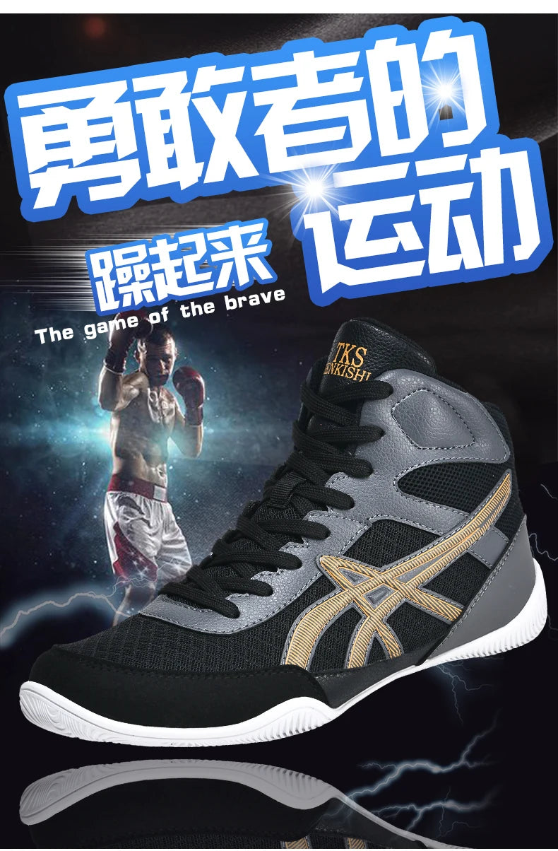 Men's Light Wrestling Shoes Breathable Mesh Boxing Sports Shoes Men's Training Boxing Shoes Black Gold Red Sports Shoes