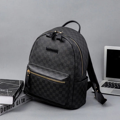 Classic leather plaid backpack, trendy men's new street backpack, fashionable college student schoolbag computer bag