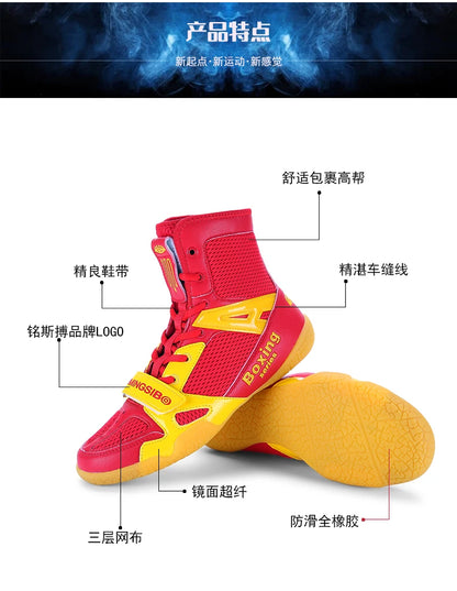 2023 New Boxing Shoes Men's and Women's Large 35-47 Wearable Boxing Boots Light Wrestling Sports Shoes Anti Slip Wrestling Boots