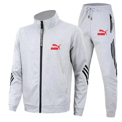 Foreign trade new men's cardigan stand collar sports suit youth sportswear leisure slim running sports two sets