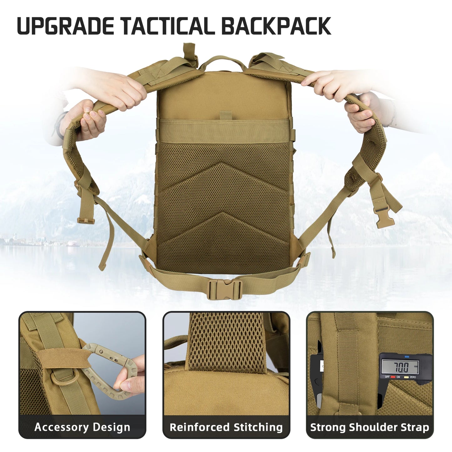 45L Large Tactical Backpack For Men Military Army Assault Pack Highland Backpacks, Molle Daypack 3 Day Bug Out Bag Hiking Campin