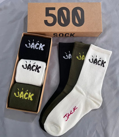 3 Pairs Unisex Casual Sports Socks, Cycling Skateboarding and Basketball, Couple Cotton Socks in a Gift Box